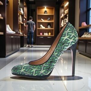 Missoni Green Printed Pumps  Black Heels Shoes w/Box & Dustbag 6.5